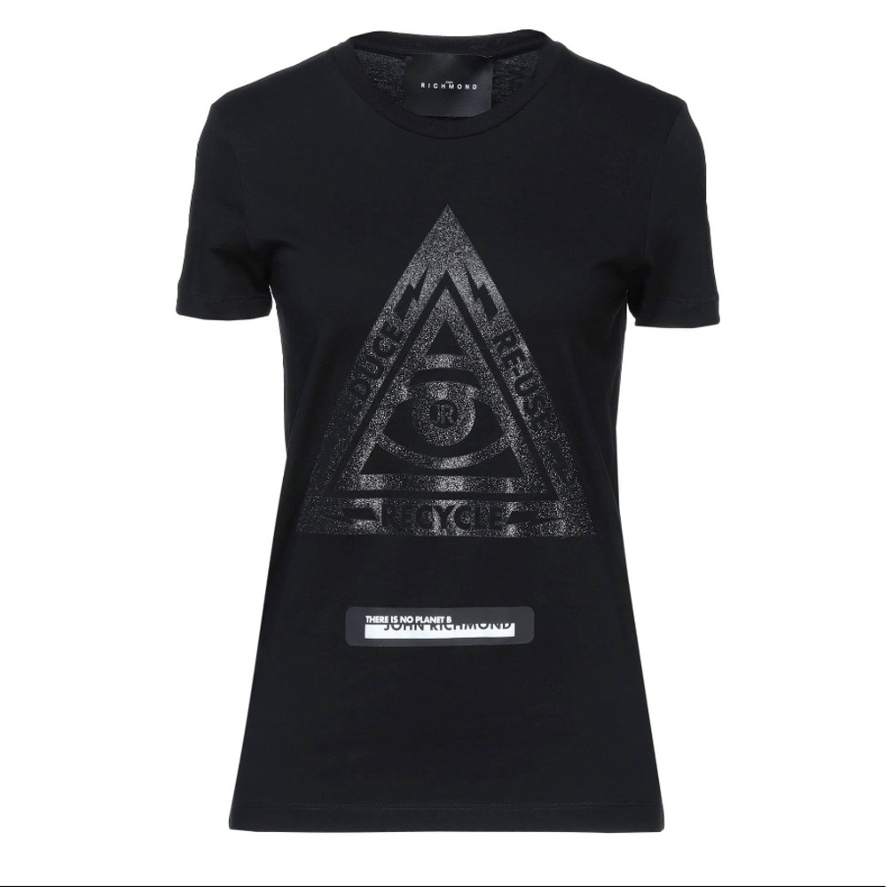 ⭐️ JOHN RICHMOND ⭐️ GLITTER PRINT & LOGO ⭐️BNWT⭐️ BLACK JERSEY T-SHIRT SIZE: S